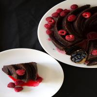 Black Garlic Chocolate Cake with Raspberry Sauce_image