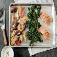 Salmon Sheet Pan Supper with Horseradish Sauce image