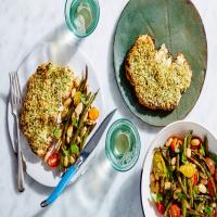Herb-Crusted Cauliflower Steaks with Beans and Tomatoes image