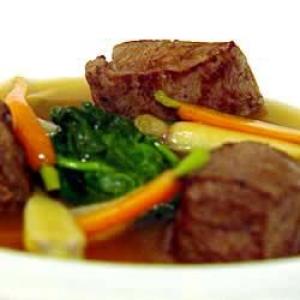 Poached Beef Fillet Served with its Own Broth and Baby Winter Vegetables_image