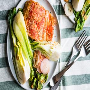 Salmon in a Paper Bag With Miso, Bok Choy and Shallots image
