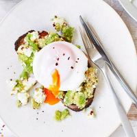 Poached eggs on avocado & feta toast image