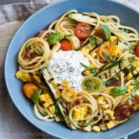 Grilled Zucchini and Bacon Pasta with Roasted Tomatoes_image