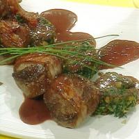 Bacon Wrapped Beef Tenderloin Steaks with Spinach and Cheese Cakes image