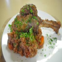 Roasted Lamb Shanks With Red Wine,tomato & Garlic Risotto image