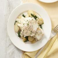 Smoked haddock with buttered spinach & mustard sauce image