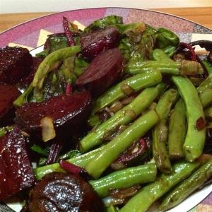 Beet Greens and Green Beans with Tomato and Onion image