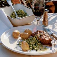 Grilled duck breast with minted peas image