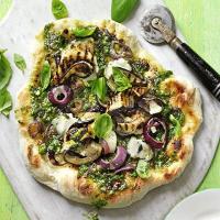 Pesto pizza with aubergine & goat's cheese image