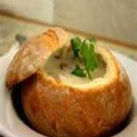 philly cheese steak soup in a bread boule_image