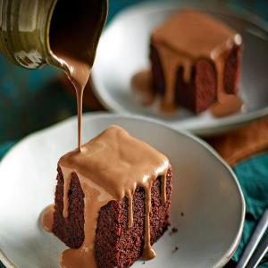 Retro chocolate sponge pudding with chocolate custard_image
