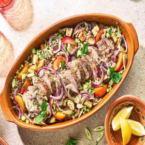 Pork with cucumber & apricot couscous_image