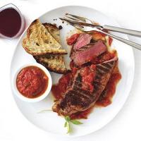 Grilled New York Steaks with San Marzano Sauce image