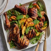 Sweet Tea Brined Chicken with Peaches, Mint and Arugula_image