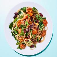 Spaghetti puttanesca with red beans & spinach image