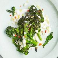 Roasted purple sprouting broccoli with feta & preserved lemon image