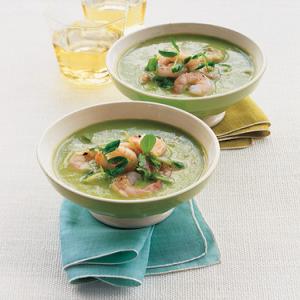 Chilled Pea and Pea-Shoot Soup with Shrimp image