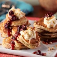 Cinnamon Mascarpone Pancakes with Warm Morello Cherries and Hazelnuts image