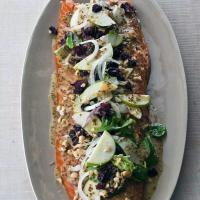 Hot Smoked Salmon with Apples, Dried Cherries, Hazelnuts and Greens image