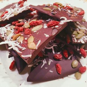 Chocolate Bark With Goji Berries, Pumpkin Seeds, and Coconut_image