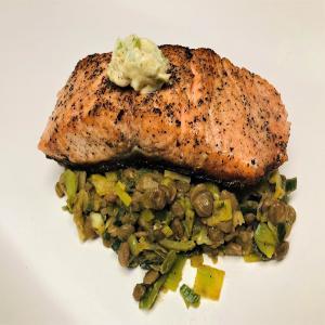 Salmon w/ Lentils and Mustard-Herb Butter image