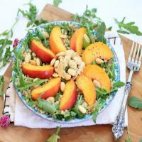 Arugula Salad with Peaches, Sorghum, Almonds and Lemon-Honey Vinaigrette_image
