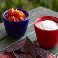 Red and White Double Dippers with Blue Corn Chips_image