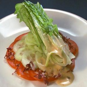 Romaine Salad with Carpaccio of Tomato and Cucumber image