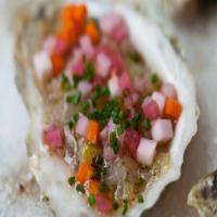 Roasted Oysters with Pickled Radishes, Carrots and Celery Root image