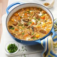 Beef Barley Soup with Roasted Vegetables image