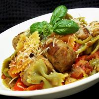 Italian Turkey Sausage and Peppers With Bow Tie Pasta image