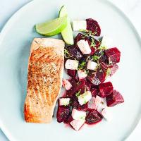 Salmon with beetroot, feta & lime salsa_image