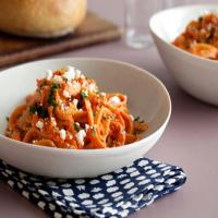 Fettuccine with Creamy Red Pepper-Feta Sauce image
