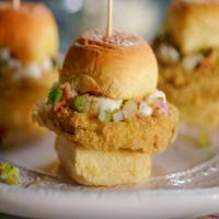 Fried Green Tomato Sliders with Goat Cheese Mayo and Tomatillo-Bacon Relish image