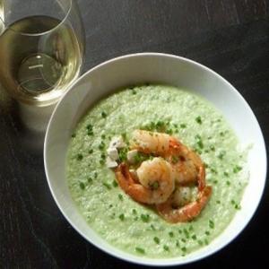 Chilled Cucumber Soup With Shrimp and Goat Cheese image