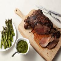 Grilled Marinated Leg of Lamb with Asparagus and Mint Chimichurri image