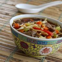 Asian-Themed Beef and Rice Noodle Soup_image