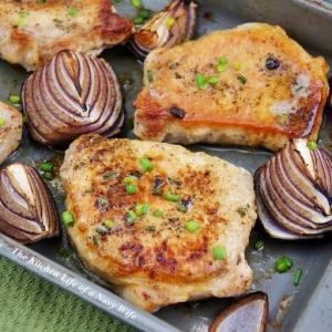 Pork Chops with Chive Butter and Balsamic Roasted Onions Recipe - (4.4/5)_image