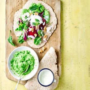 Wholemeal wraps with minty pea hummus & beetroot image
