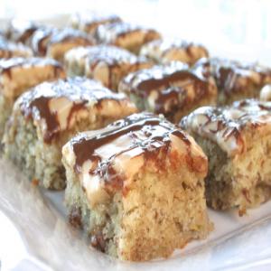 Moist Banana Bread Bars with Peanut Butter Frosting & Nutella Drizzle Recipe - (4.3/5) image