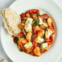 Crispy grilled feta with saucy butter beans image