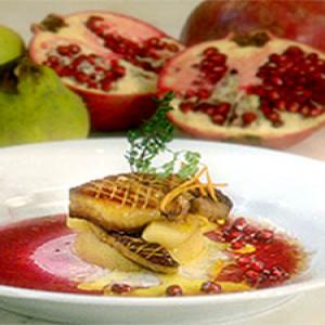 Seared Foie Gras with Poached Quince, Tangerine, and Pomegranate Juice_image