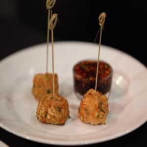 Shrimp Balls with Water Chestnuts and Spicy Soy Dipping Sauce_image