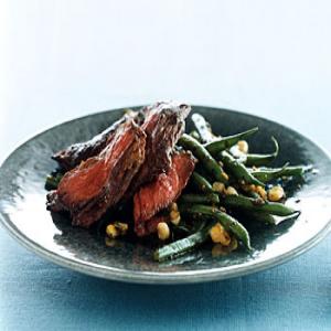 Skirt Steak with Haricots Verts, Corn, and Pesto Recipe | Epicurious.com_image