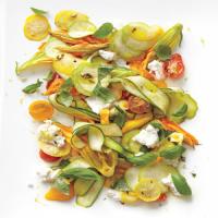 Shaved-Squash Salad with Tomatoes, Zucchini Blossoms, Ricotta, and Thyme Oil_image