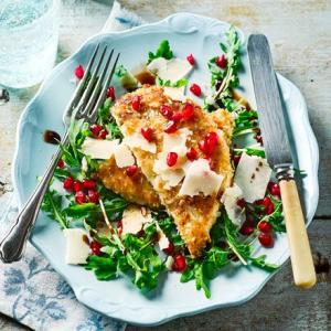 Turkey schnitzel with rocket & pomegranate salad_image