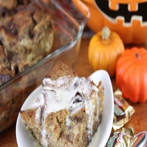 Pound Cake Bread Pudding with Leftover Halloween Candy_image