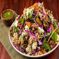 Blue Cheese, Quinoa, and Arugula Salad with candied walnuts and dried apricots_image