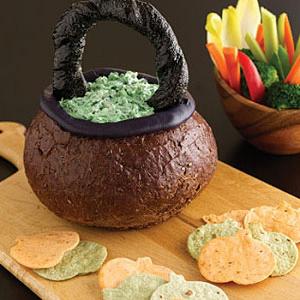 Spooky Spinach Dip in Bread Bowl Cauldron_image