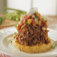 Deconstructed Tamales: Trisha's Cheese Grit Cake with Tamale-Style Pulled Pork_image